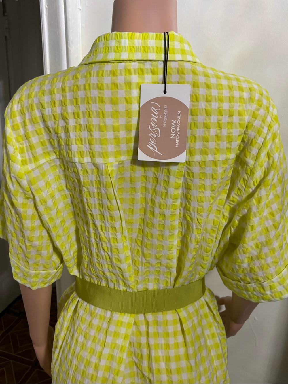 NWT PERSONA by Marina Rinaldi Women’s Yellow Gingham Midi Shirt Dress with Belt - Picture 9 of 16